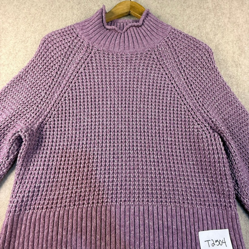 American Eagle Purple Waffle Knit Mock Neck Sweater XS Raglan Sleeve Pullover - Picture 3 of 7